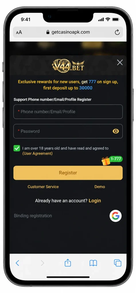 V44 Bet Game Register